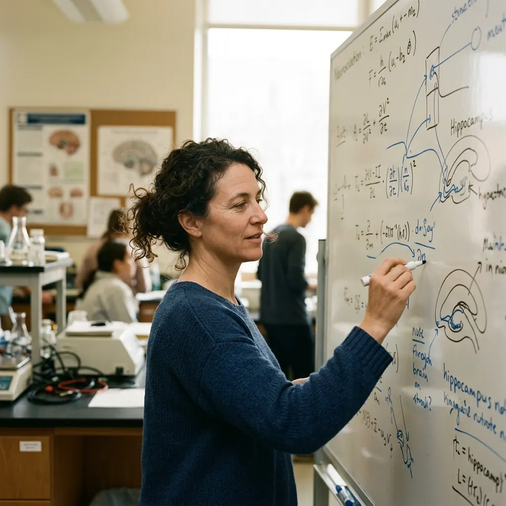 A scientist working at a whiteboard