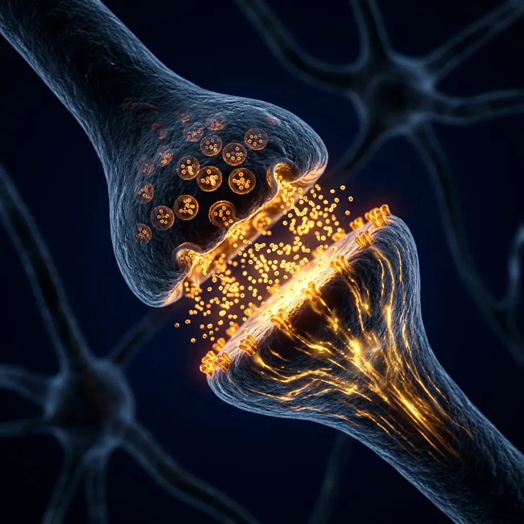 Macro view of a firing neuron synapse